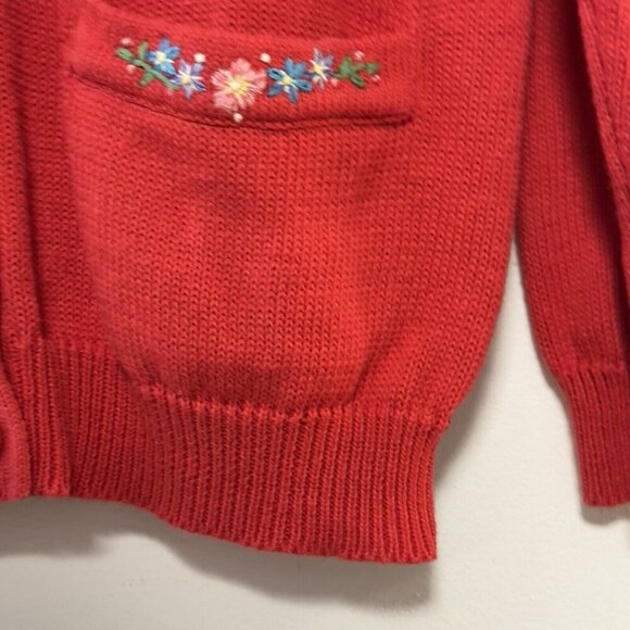 Vintage Talbots Susan Bristol Red Cotton Button Up Cardigan Floral Embroidered - Picture 6 of 14